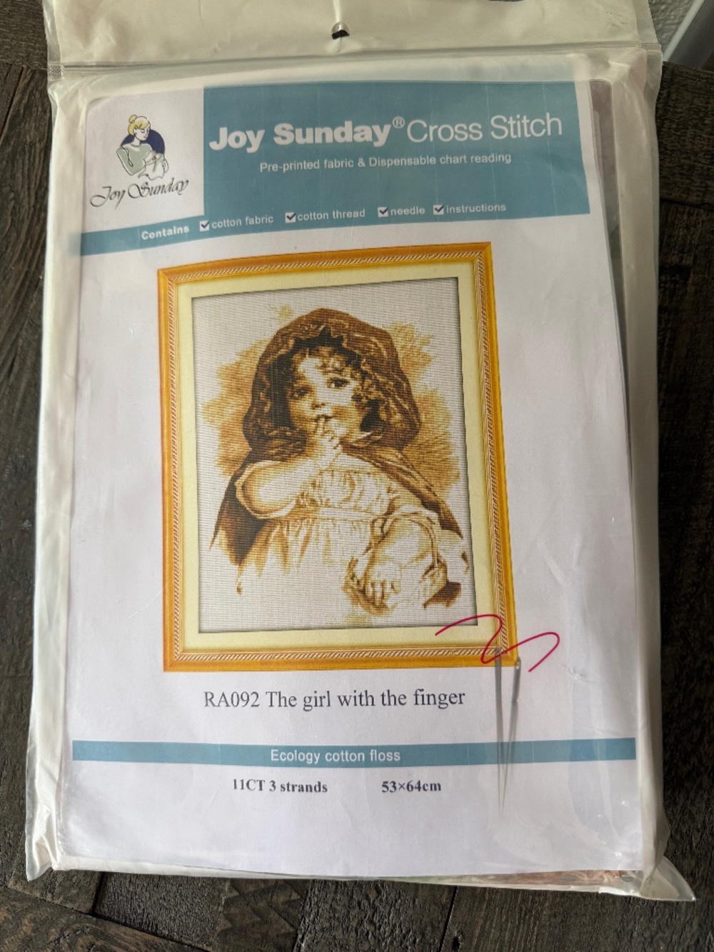 Sepia Girl Vintage Joy Sunday Pre-Printed Cross Stitch Kit 11ct Aida - NEW